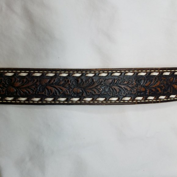 Western belt tan/black/white whipstitching S - Picture 2 of 4